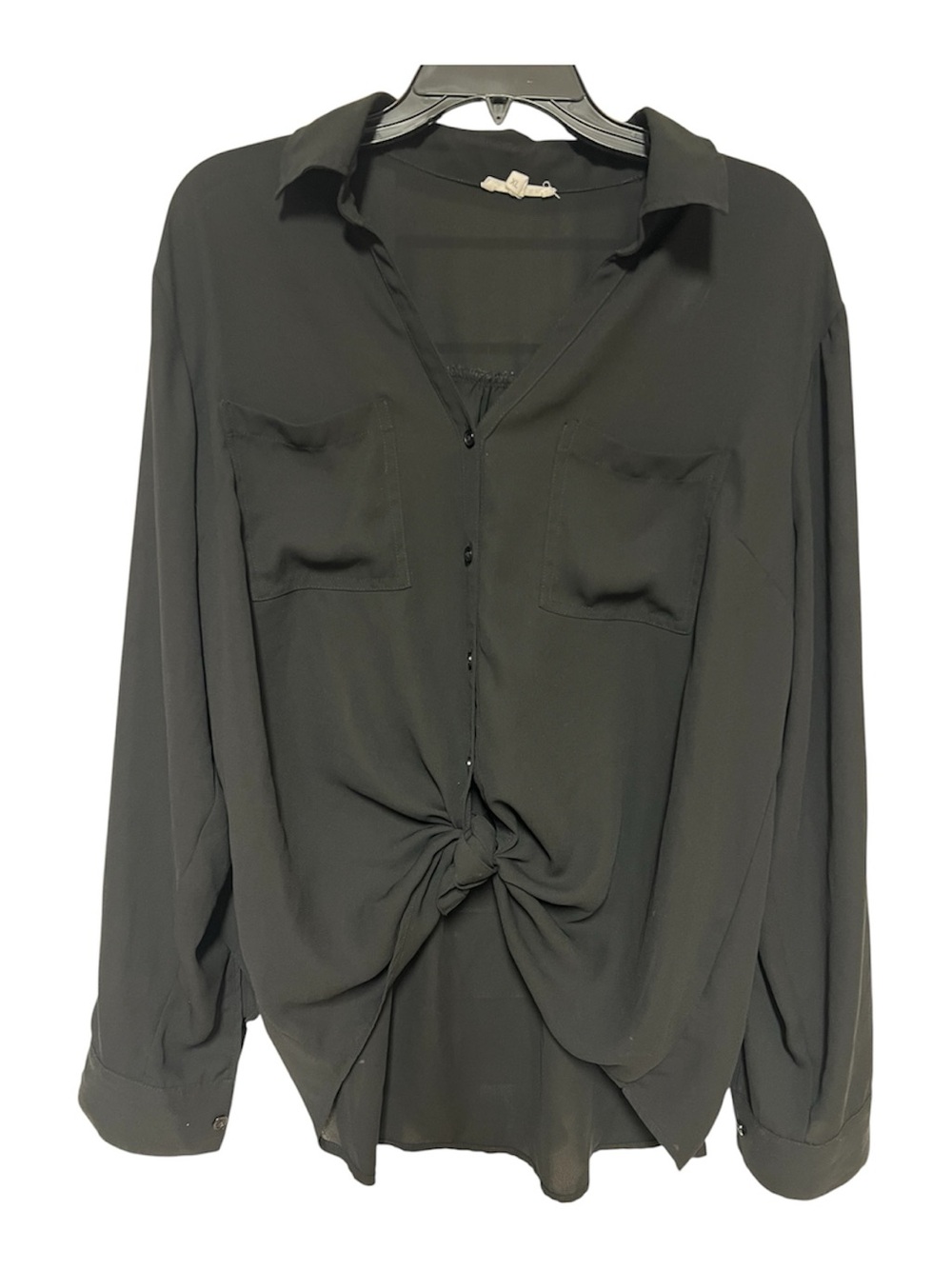 Maurices Black Long-Sleeve Button-Down Shirt with Front Knot